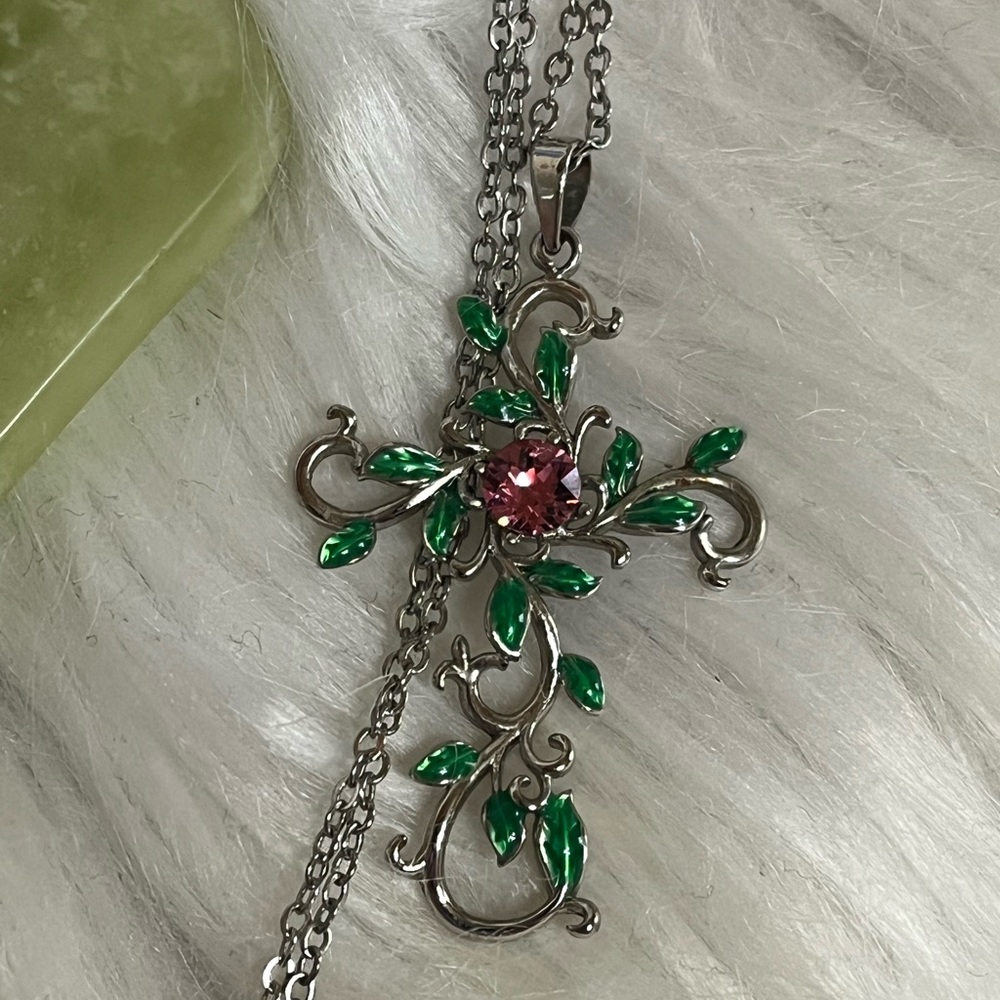 Naturist Pink Crystal Cross Necklace